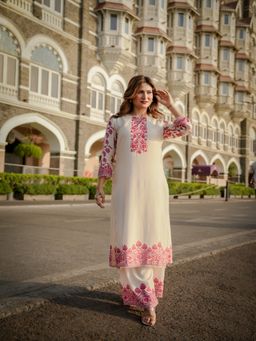 Mahee Jaipur - Off White Beiges Pure Muslin Suroop Red Buti Co-Ord Set