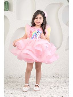 MIAKKI - Girls Pink Satin Round Neck Dress