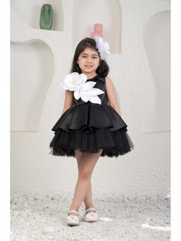 MIAKKI - Girls Black Satin Round Neck Dress