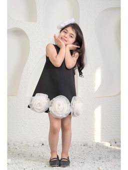 MIAKKI - Girls Black Satin Round Neck Dress