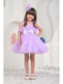 MIAKKI - Girls Lavender Net Round Neck Dress