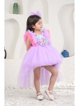 MIAKKI - Girls Purple Net Square Neck Dress