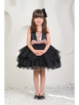 MIAKKI - Girls Black Net Round Neck Dress