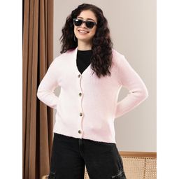 KOTTY - Womens Pink Button Down Solid V Neck Cardigans