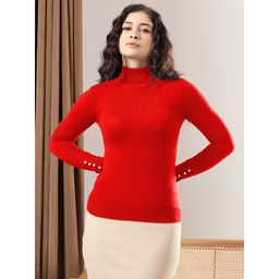 KOTTY - Womens Red Regular Length Solid High Neck Sweater