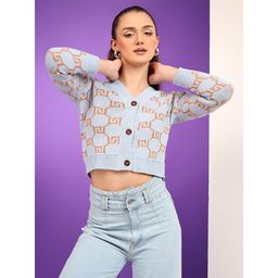 KOTTY - Womens Blue Geometric Button Down Cardigans