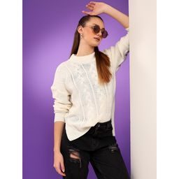 KOTTY - Womens Beige Knitted Long Sleeves Relaxed Fit Sweater