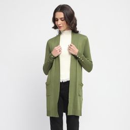 Madame - Womens Open Front Olive Green Knitted Shrug