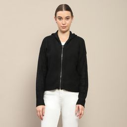 Madame - Womens Hooded Full Sleeve Black Zip jacket