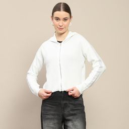 Madame - Womens Hooded Full Sleeve Off White Zip jacket