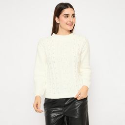 Madame - Womens Cable Knit Off White Full Sleeve Sweater