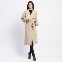 Madame - Womens Shawl Lapel Neck Camel Brown Long Coat (Set of 2)