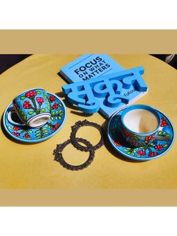 TheYUGO - Blue Geometric Cup With Saucer (Pack of 2)