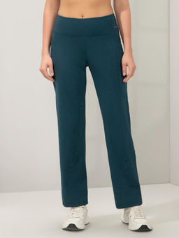 Amante - Women Teal High Rise Full Length Flared Solid Trackpant