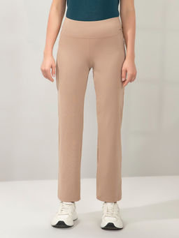 Amante - Women Beige High Rise Full Length Flared Solid Trackpant
