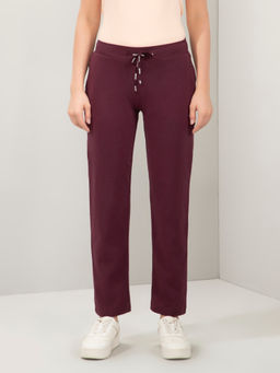 Amante - Women Wine Mid Rise Relaxed Fit Full Length Trackpant