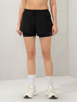 Amante - Women Black Relaxed Fit Double Layered Active Shorts