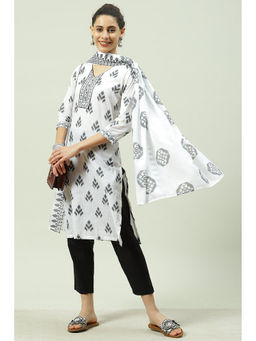 Biba - White Cotton Unstitched Suit (Set of 3)