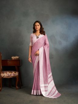 Elora - Soft Linen Silk with Weaved Border Designer Saree with Unstitched Blouse
