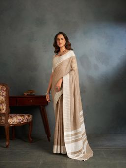 Elora - Soft Linen Silk with Weaved Border Designer Saree with Unstitched Blouse