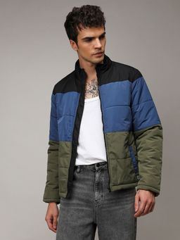 Campus Sutra - Mens Multicolour Contrast Panel Puffer Jacket