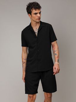 Campus Sutra - Mens Onyx Black Crease-Box Co-Ord (Set of 2)