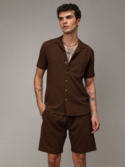 Campus Sutra - Mens Chocolate Brown Crease-Box Co-Ord (Set of 2)