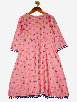 KiddoPanti - Baby Pink Girls 3-4th Sleeve Kurta Dress