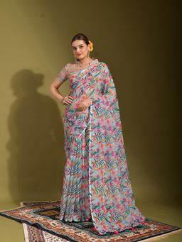 Odette - Multicolor Linen Designer Saree with Unstitched Blouse