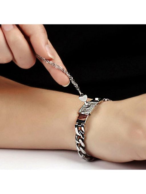 Yellow Chimes Silver-Toned Engraved Lock and Key Stainless Steel Pendant With Bracelet