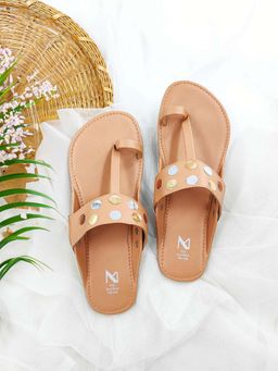 The Madras Trunk - Haiku Polka Tan One Toe Flats