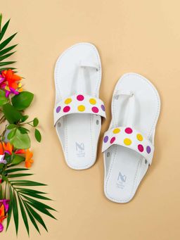 The Madras Trunk - Haiku Polka White One Toe Flats