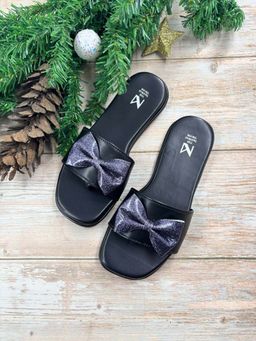 The Madras Trunk - Zoya Black Open Toe Flats