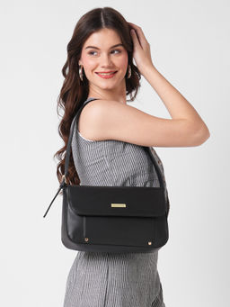 Caprese - Black Faux Leather Solid Handbag
