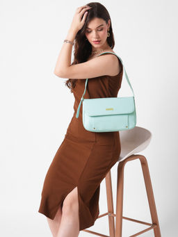 Caprese - Blue Faux Leather Solid Handbag