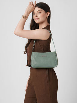 Caprese - Green Faux Leather Textured Handbag