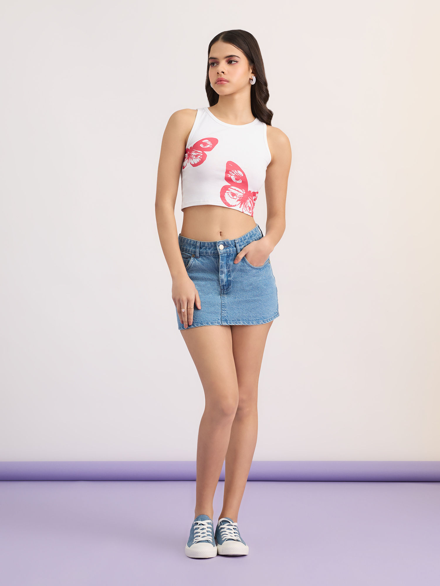 Buy MIXT by Nykaa Fashion White And Red Butterfly Print Crop Tank