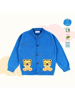 Kids of Greendeer - Greek Blue Smiley Tiger Pocket Sweater