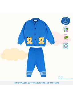Kids of Greendeer - Greek Blue Smiley Tiger Pocket Sweater with Joggers (Set of 2)