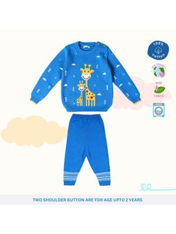 Kids of Greendeer - Greek Blue Blissful Giraffe Duo Jacquard Sweater with Joggers (Set of 2)