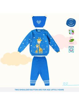 Kids of Greendeer - Greek Blue Blissful Jacquard Sweater with Joggers & Cap (Set of 3)