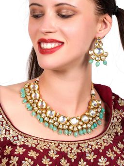 Odette - Ethnic heavy semiprecious kundan & enameled necklace with earrings!