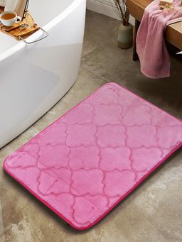 BIANCA - Memory Foam Anti Slip Bath Mat -1Pc Pink Trellis-Rosered