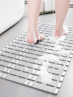 BIANCA - Anti Slip Bath Mat -1Pc (Eurogrid) Stripe-Light Grey and White