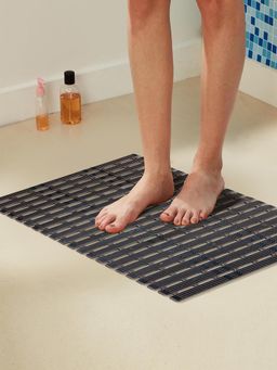 BIANCA - Anti Slip Bath Mat -1Pc (Eurogrid) Stripe-Chocolate and Black