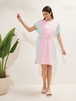 Sweet Dreams - Women Pink Printed Half Sleeves Night Dress