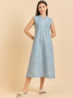 Sweet Dreams - Women Blue Printed Sleeveless Night Dress