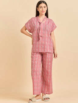 Sweet Dreams - Women Pink Printed Half Sleeves Top And Pajama (Set of 2)