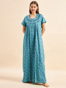 Sweet Dreams - Women Blue Half Sleeves Night Gown