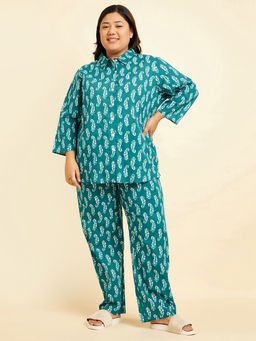 Sweet Dreams - Women Green Printed Shirt And Pajama (Set of 2)